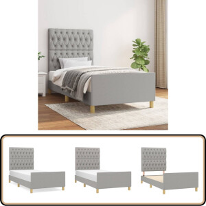 vidaXL Bedframe 90x190 cm Stof Lichtgrijs Bedframe - Hoofdeinde - Tweepersoonsbed - Grijs Bed - Stoffen Bed