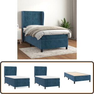 vidaXL Boxspring - Fluweel - Donkerblauw - 100x200 cm Boxspringbed - Fluweel Bed - Tweepersoons Bed - Boxspring - Slaapkamer Meubilair