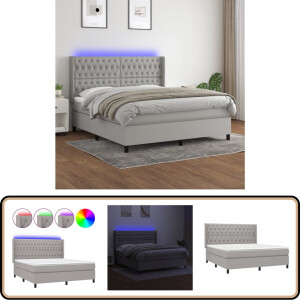 vidaXL Boxspring - LED - Lichtgrijs - 160x200 cm Boxspring - Led Boxspring - Slaapcomfort - Pocketed Veren - Usb Boxspring