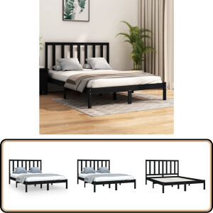 vidaXL Bedframe - Massief Grenenhout - Zwart - 140x190 cm Houten Bedframe - Massief Grenenhout - Zwarte Bedframe - Enkelpersoons Bed - Tweepersoons Bed
