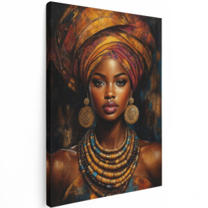 Artaza Canvas Schilderij Afrikaanse Vrouw Met Tulband - Abstract Portret - 30x40 cm - Klein - Wanddecoratie Woonkamer - Schilderijen - Muurdecoratie