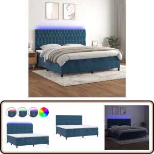 vidaXL Boxspring LED Fluweel Donkerblauw 200x200 cm Boxspring - Fluweel Bed - Led Bed - Boxspring Frame - Tweepersoons Bed