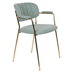 ZILT Eetkamerstoel 'Kolten' met armleuning, kleur Goud/Lichtgroen