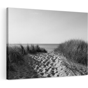 Artaza Canvas Schilderij Voetpad in de Duinen met Zon - Zwart Wit - 120x80 - Groot - Foto Op Canvas - Wanddecoratie Woonkamer