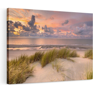 Artaza Canvas Schilderij Strand En Zee - 120x80 cm - Groot - Wanddecoratie Duinen - Muurdecoratie Zonsondergang - Schilderijen Op Canvas