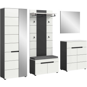 Canu kledingkastcombinatie inclusief zitkussen wit NB Basaltgrijs NB - 37x255x190cm