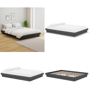 vidaXL - Bedframe - massief - hout - grijs - 140x190 - cm