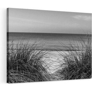 Artaza Canvas Schilderij Strand en Zee vanuit de Duinen - Zwart Wit - 120x80 - Groot - Foto Op Canvas - Wanddecoratie Woonkamer