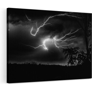 Artaza Canvas Schilderij Blikseminslagen in een Paarse Hemel - Onweer - Zwart Wit - 120x80 - Groot - Foto Op Canvas - Wanddecoratie