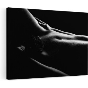 Artaza Canvas Schilderij Naakte Vrouw - 120x80 cm - Groot - Wanddecoratie Erotiek - Muurdecoratie Zwart Wit - Schilderij Vrouw