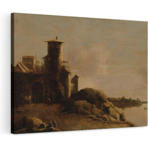 Artaza Canvas Schilderij Landschap - Claude de Jongh - 120x80 - Groot - Kunst - Wanddecoratie Woonkamer