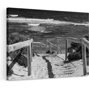 Artaza Canvas Schilderij Voetpad in Duinen met Ruige Zee - Zwart Wit - 120x80 - Groot - Foto Op Canvas - Wanddecoratie Woonkamer