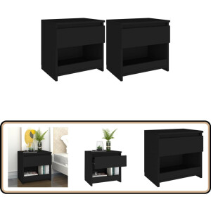 vidaXL Nachtkastjes - Set van 2 - Zwart - Bewerkt hout Nachtkast - Nachtkastje - Slaapkamermeubels - Zwarte Meubel - Houten Kast