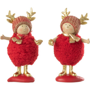 J-Line kerstfiguur Kinderen Gewei - polyresin - rood/goud - small - 2 st.