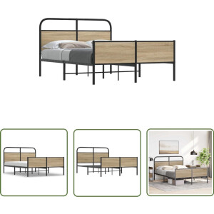 vidaXL Houten Bedframe - Bed Frame - Bedframe zonder matras bewerkt hout sonoma eikenkleur 120x190cm - Bed - Slaapkamers - Sonoma Eiken