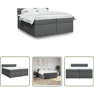 vidaXL Boxspringbed - Boxspring - Boxspring met matras stof donkergrijs 200x200 cm - Matras - Pocketveringmatras - Dark Grey