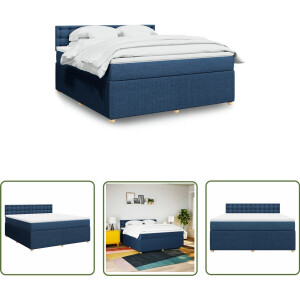 vidaXL Tweepersoons Bed - Boxspring - Boxspring met matras stof blauw 180x200 cm - Slaapcomfort - Matras - Frame