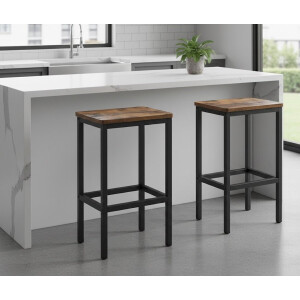 Industriële Barkrukken Set van 2 – Vintage Bruin-Zwarte Barstoelen voor Keuken, Eetkamer & Woonkamer – Hoogwaardige Stoelen 40x30x65 cm – Comfortabel & Stevig Stalen Frame Vita Interior