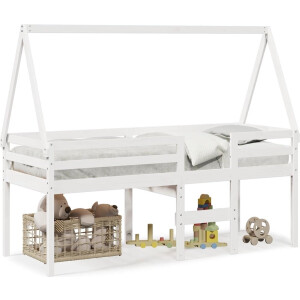 vidaXL - Hoogslaper - met - dak - massief - grenenhout - wit - 75x190 - cm