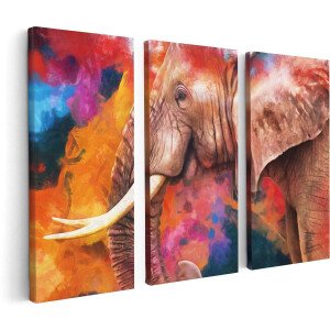Artaza Canvas Schilderij Drieluik Kleurrijke Olifant - Abstract - 120x80 cm - Wanddecoratie Woonkamer - Schilderijen - Muurdecoratie