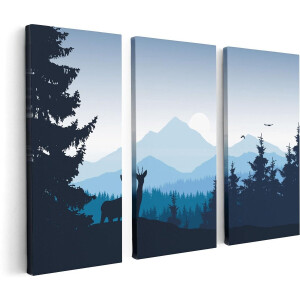 Artaza Canvas Schilderij Drieluik Hert In Het Bos - Silhouet  - 120x80 - Foto Op Canvas - Canvas Print