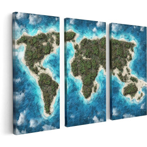 Artaza Canvas Schilderij Drieluik Eilanden Wereldkaart - 120x80 - Foto Op Canvas - Canvas Print