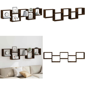 vidaXL Wandschap kubus 5 vakken bewerkt hout gerookt eikenkleurig - Muur Kubus Plank - Muur Kubus Planken - Zwevende Kubus Plank - Kubus Muur Boekenplank