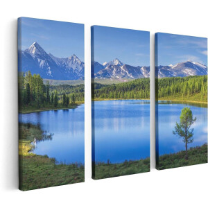 Artaza Canvas Schilderij Drieluik Meer Bij De Bergen In Het Bos - 120x80 - Foto Op Canvas - Canvas Print