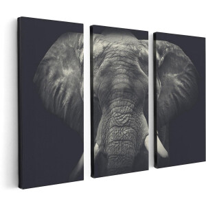 Artaza Canvas Schilderij Drieluik Olifantenkop - Olifant - Zwart Wit - 120x80 - Foto Op Canvas - Canvas Print