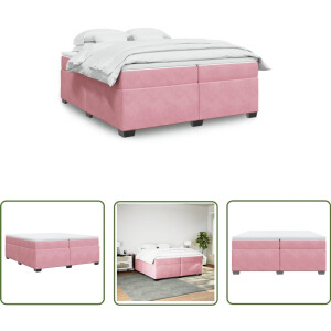 vidaXL Boxspringbed - Boxspring - Boxspring met matras fluweel roze 200x200 cm - Fluweel - Roze - Tweepersoonsbed