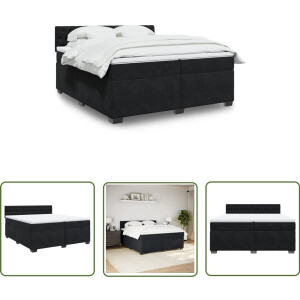 vidaXL Slaapcomfort - Boxspring - Boxspring met matras fluweel zwart 200x200 cm - Boxspringbed - Fluweel Bed - Tweepersoons Bed