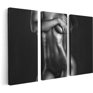 Artaza Canvas Schilderij Drieluik Naakte Vrouwen Lichaam - Erotiek - Zwart Wit - 120x80 cm - Wanddecoratie Woonkamer - Schilderijen - Muurdecoratie
