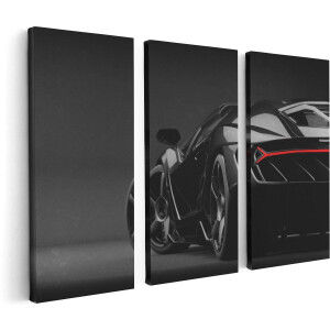 Artaza Canvas Schilderij Drieluik Zwarte Sportwagen Auto - 120x80 cm - Wanddecoratie Woonkamer - Schilderijen - Muurdecoratie