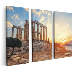 Artaza Canvas Schilderij Drieluik Tempel van Poseidon in Athene, Griekenland - 120x80 - Foto Op Canvas - Canvas Print
