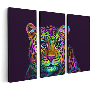 Artaza Canvas Schilderij Drieluik Kleurrijke Luipaard - Abstract - 120x80 - Foto Op Canvas - Canvas Print