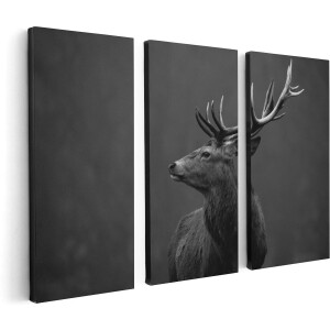 Artaza Canvas Schilderij Drieluik Hertenkop - Hert - Zwart Wit - 120x80 cm - Wanddecoratie Woonkamer - Schilderijen - Muurdecoratie