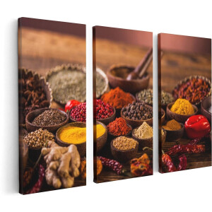 Artaza Canvas Schilderij Drieluik Diverse Kleurrijke Kruiden Op Tafel - 120x80 - Foto Op Canvas - Canvas Print