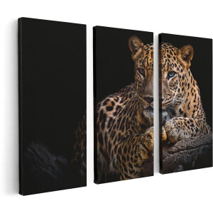 Artaza Canvas Schilderij Drieluik Luipaard Met Blauwe Ogen - 120x80 - Foto Op Canvas - Canvas Print
