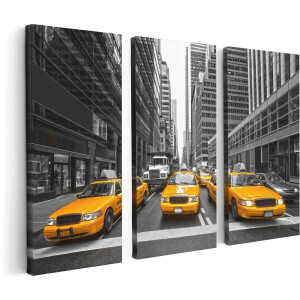 Artaza Canvas Schilderij Drieluik New York Gele Taxi's - Zwart Wit - 120x80 cm - Wanddecoratie Woonkamer - Schilderijen - Muurdecoratie