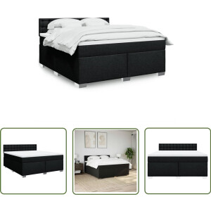 vidaXL Boxspringbed - Boxspring - Boxspring met matras stof zwart 180x200 cm - Matras - Pocketveringmatras - Hoofdbord