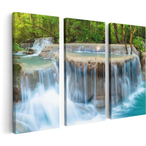 Artaza Canvas Schilderij Drieluik Waterval In Het Bos In Thailand - 120x80 - Foto Op Canvas - Canvas Print