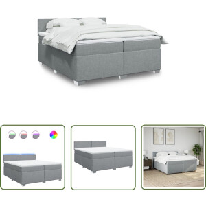 vidaXL Slaapcomfort - Boxspring - Boxspring met matras stof lichtgrijs 200x200 cm - Boxspringbed - Led Verlichting - Matras