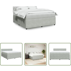 vidaXL Slaapcomfort - Boxspring - Boxspring met matras fluweel lichtgrijs 180x200 cm - Fluweel - Pocketvering - Matras Topper