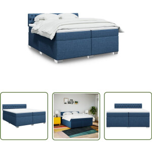 vidaXL Boxspringbed - Boxspring - Boxspring met matras stof blauw 200x200 cm - Matras - Pocketveringmatras - Blauwe Boxspring
