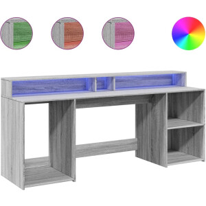 vidaXL - Bureau - met - LED-verlichting - 200x55x91 - cm - hout - grijs - sonoma - eiken