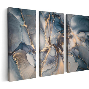 Artaza Canvas Schilderij Abstract Kunst - Zwart met Goud - Drieluik Schilderijen - 120x80 - Muurdecoratie Modern - Wanddecoratie Woonkamer