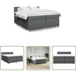 vidaXL Boxspring Bed - Boxspring - Boxspring met matras stof donkergrijs 200x200 cm - Tweepersoons Bed - Donkere Kleuren - Grijs Bed