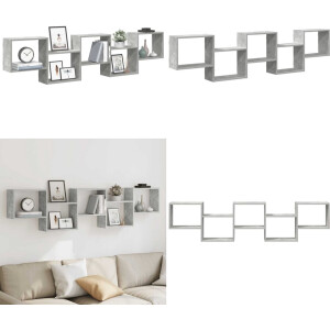 vidaXL Wandschap kubus 5 vakken bewerkt hout betongrijs - Muur Kubus Plank - Muur Kubus Planken - Zwevende Kubus Plank - Kubus Muur Boekenplank