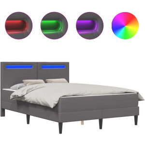 vidaXL - Bedframe - met - LED-stripverlichting - Grijs - 120 - x - 190 - cm - Kunstleer