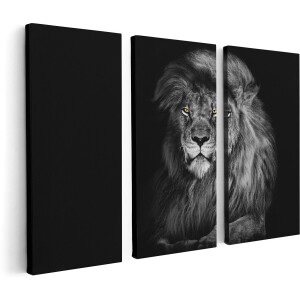 Artaza Canvas Schilderij Drieluik Leeuw Met Oranje Ogen - Zwart Wit - 120x80 - Foto Op Canvas - Canvas Print